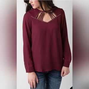 BKE Buckle Boutique Long Sleeve Chiffon Cut Out Top With Rhinestones Medium